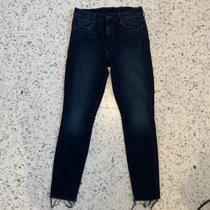 Mother denim looked high waisted ankle fray dark